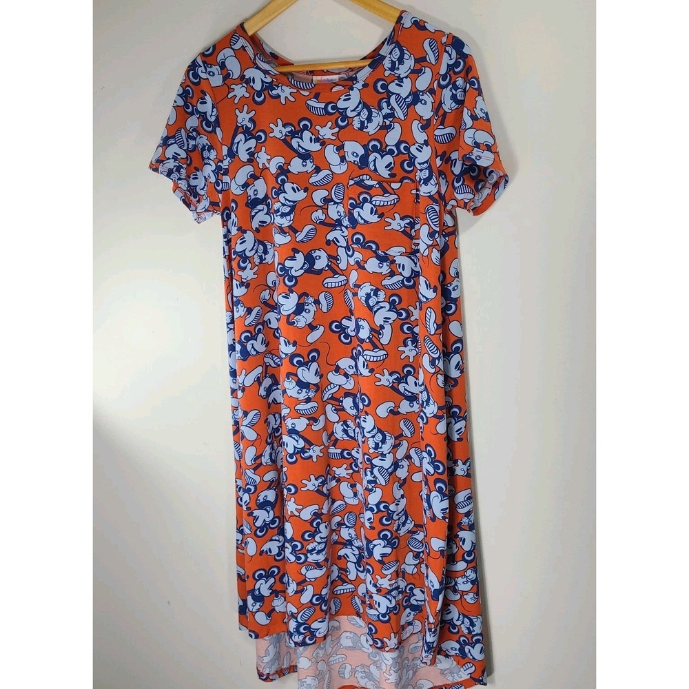 Lularoe Disney Mickey Mouse All Over Print Red Blue Carly Dress Size S